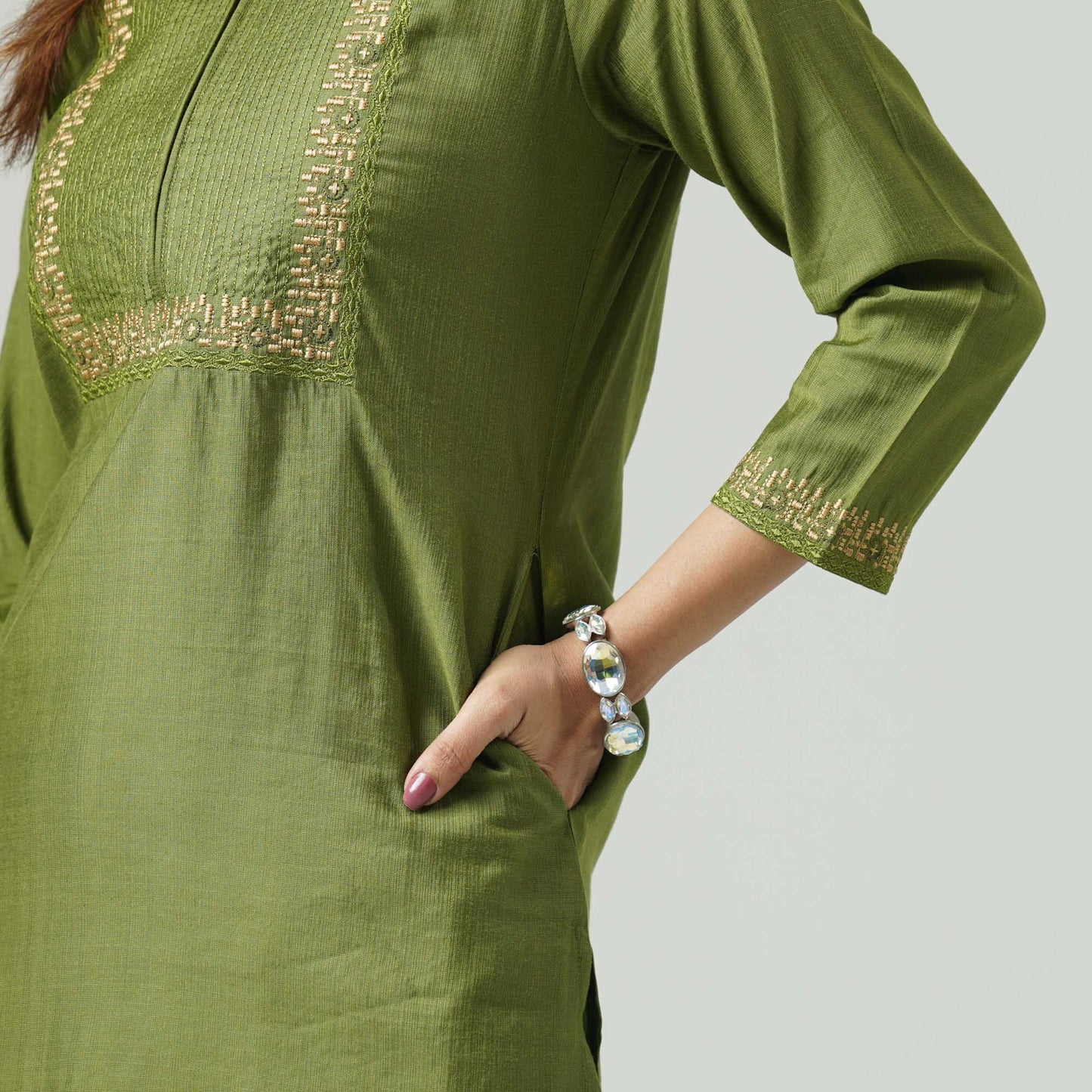 Womens Olive Ethnic Kurti