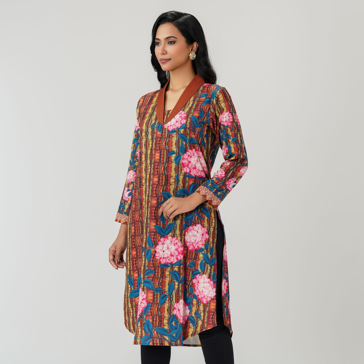 Womens Brown Printed Kurti