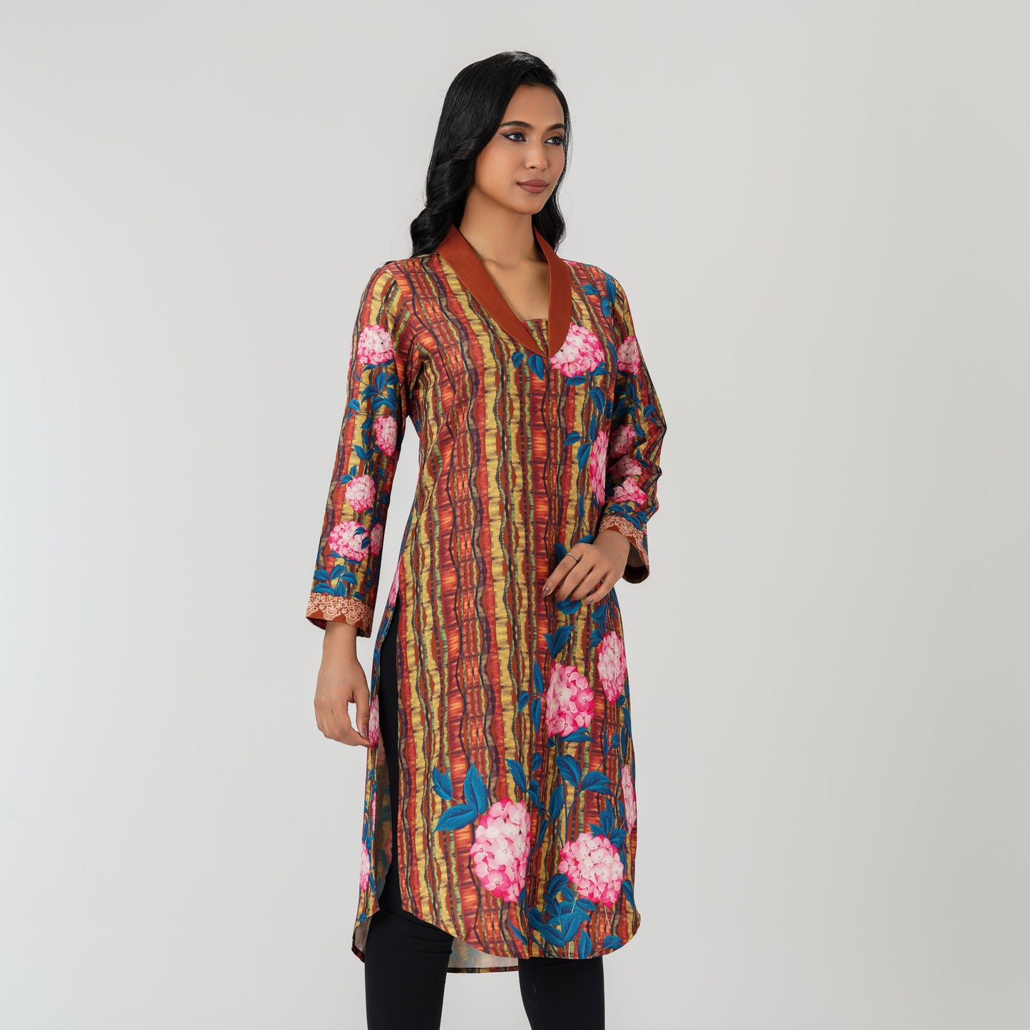 Womens Brown Printed Kurti