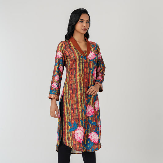 Womens Brown Printed Kurti