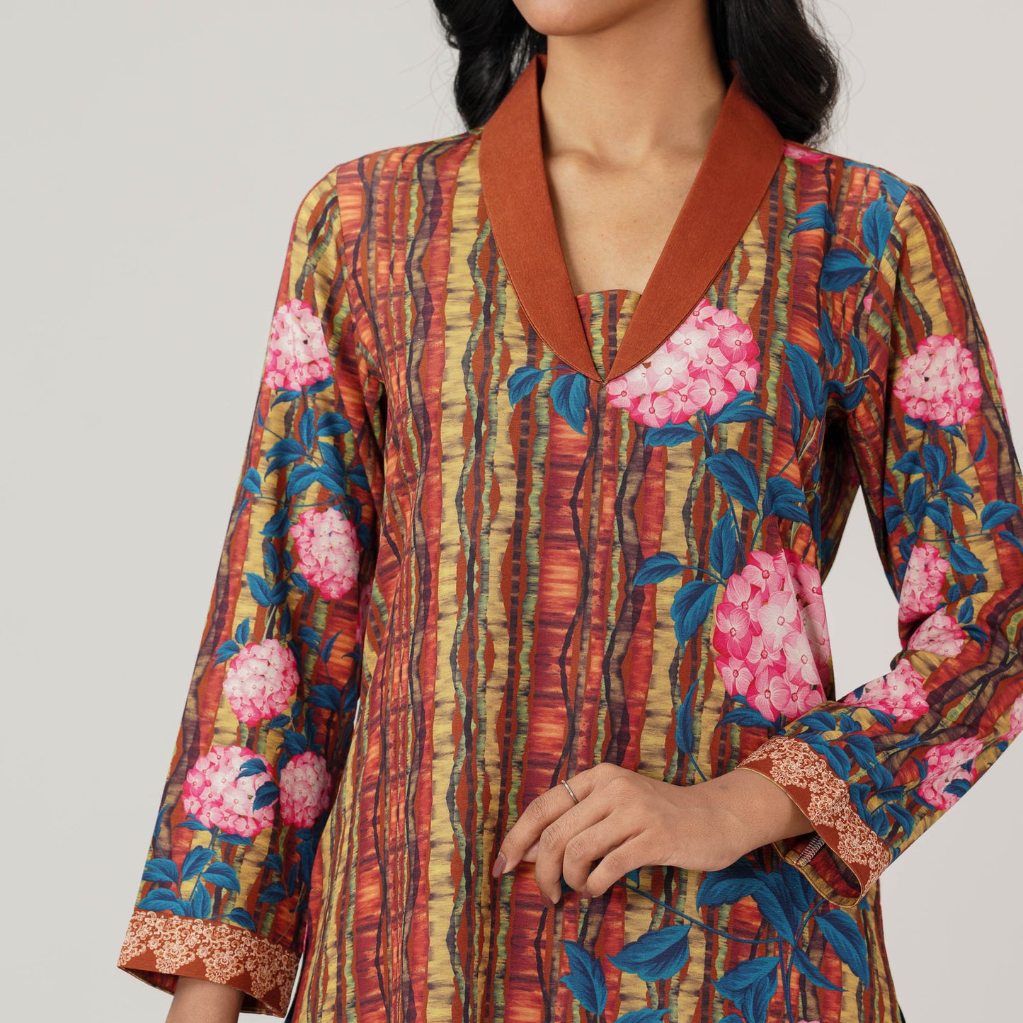 Womens Brown Printed Kurti