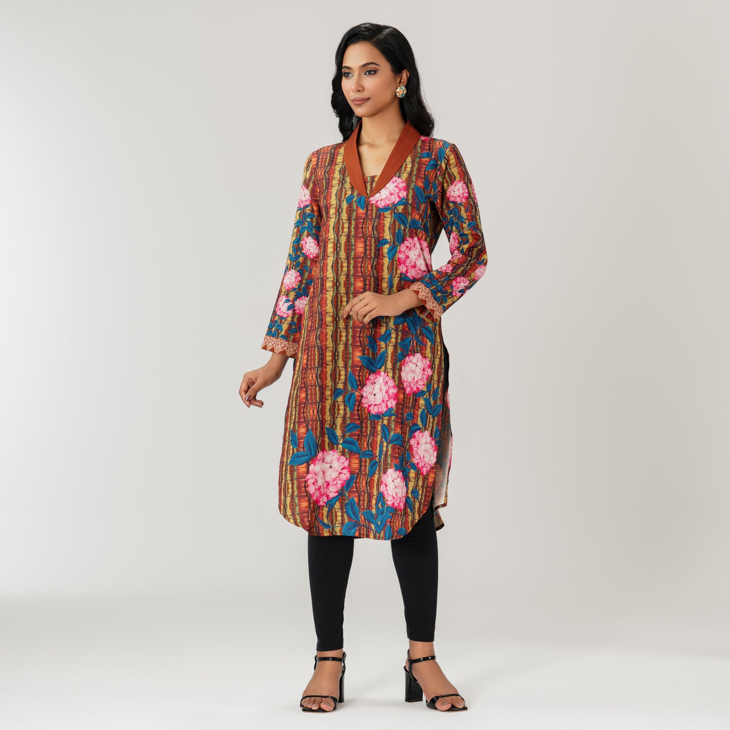 Womens Brown Printed Kurti