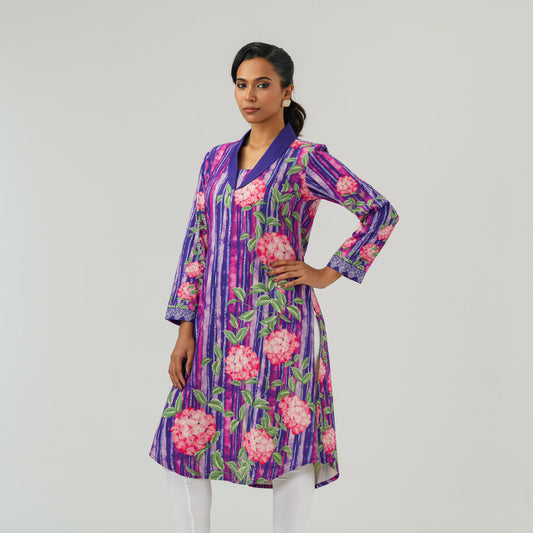 Womens Purple Printed Kurti