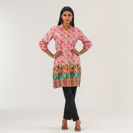 Womens Pink Printed Kurti