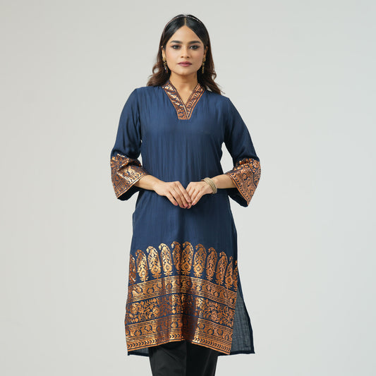 Womens Printed Navy Kurti