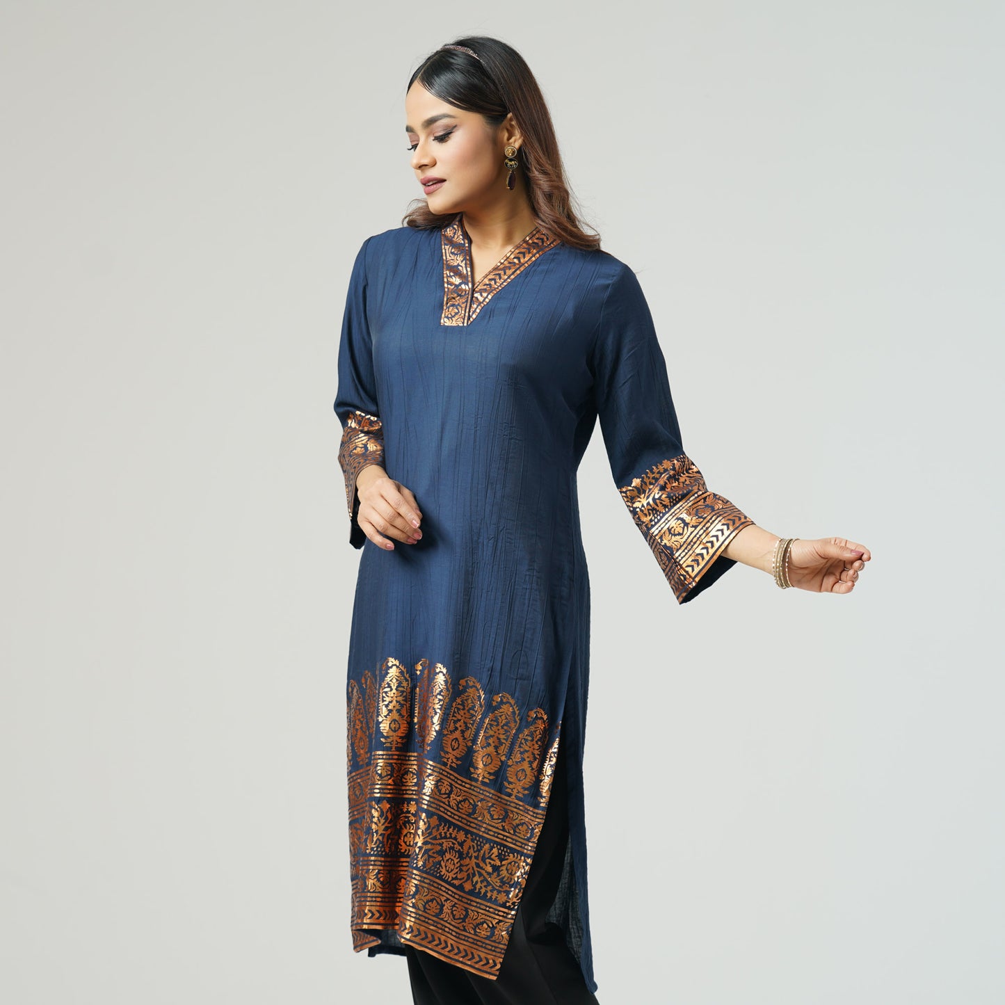 Womens Printed Navy Kurti