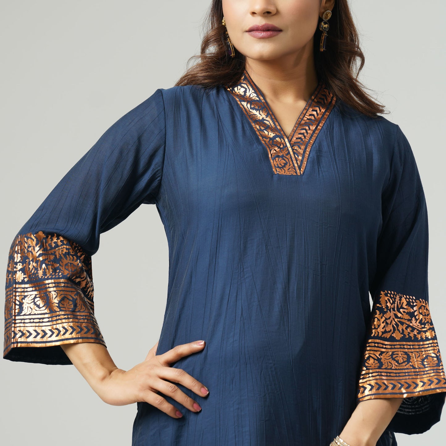 Womens Printed Navy Kurti