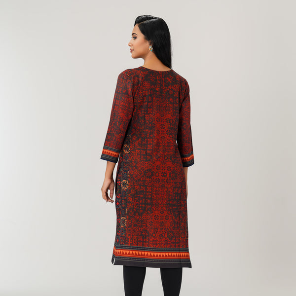 Womens Brown Printed Kurti