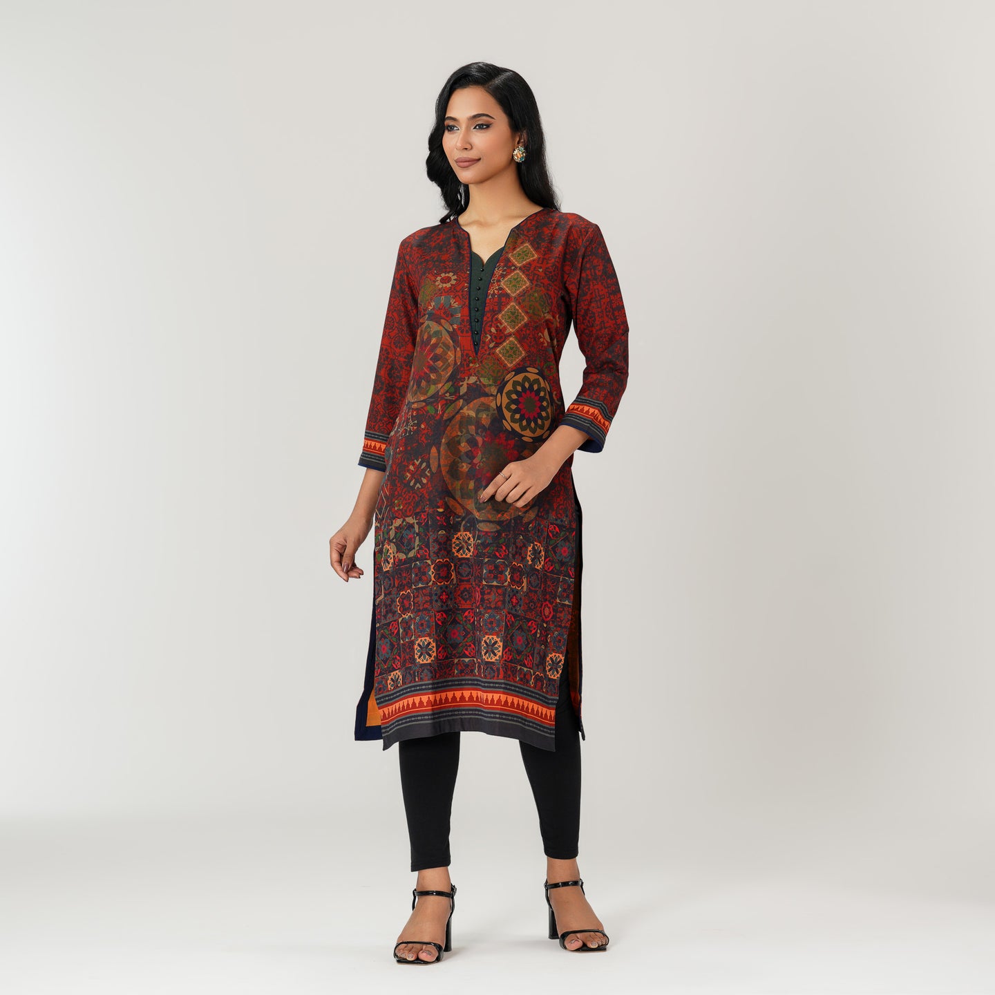 Womens Brown Printed Kurti