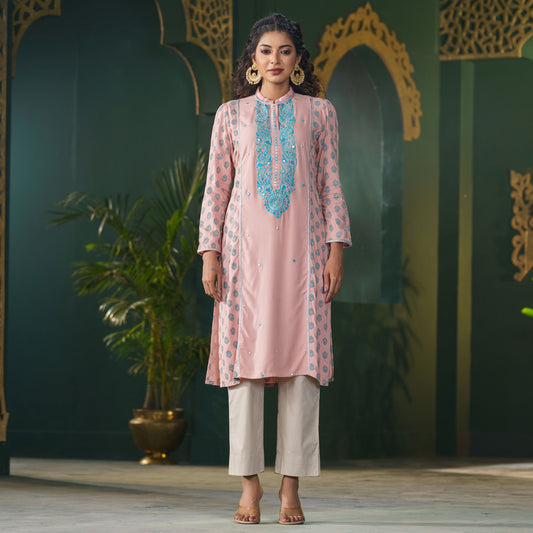 Women Peach Printed Kurti