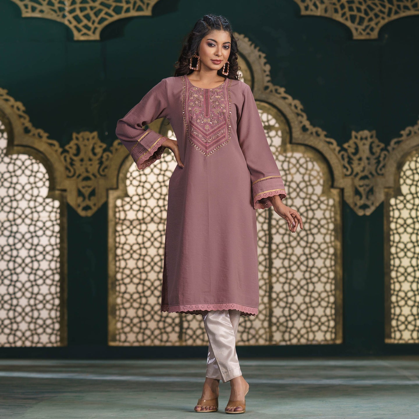 ETHNIC HIGH RANGE KURTI-DUSTY PINK