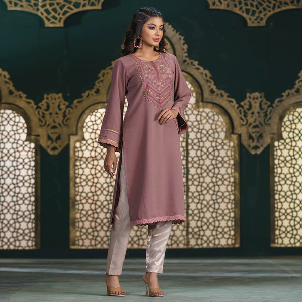 ETHNIC HIGH RANGE KURTI-DUSTY PINK