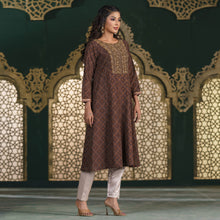 Load image into Gallery viewer, ETHNIC HIGH RANGE KURTI-BROWN
