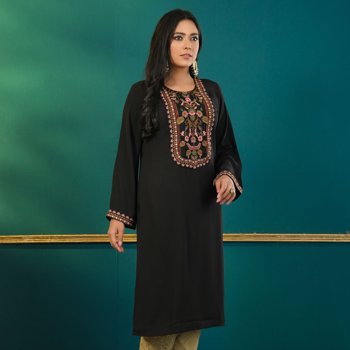 Womens Ethnic High Range Kurti-Black