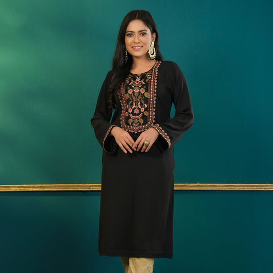 Womens Ethnic High Range Kurti-Black