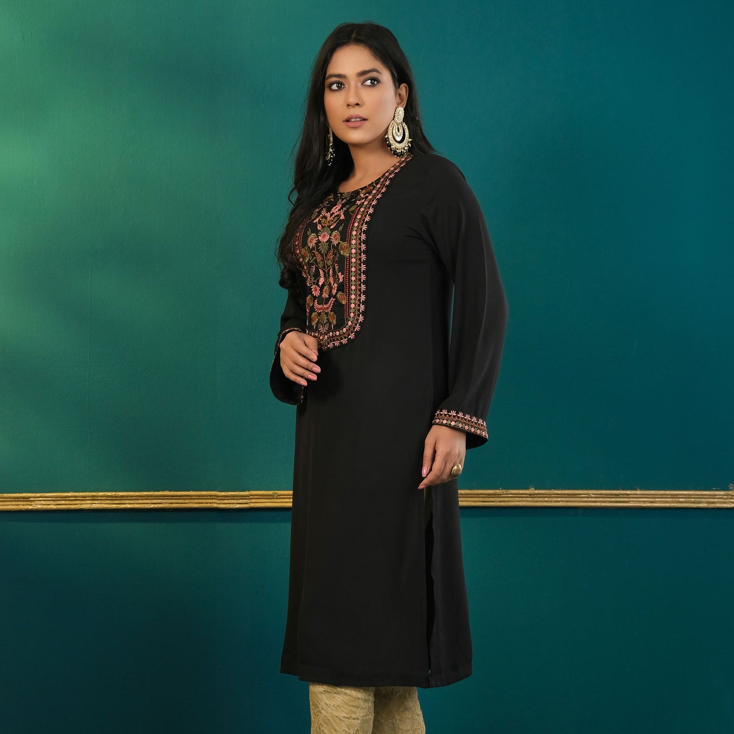 Womens Ethnic High Range Kurti-Black