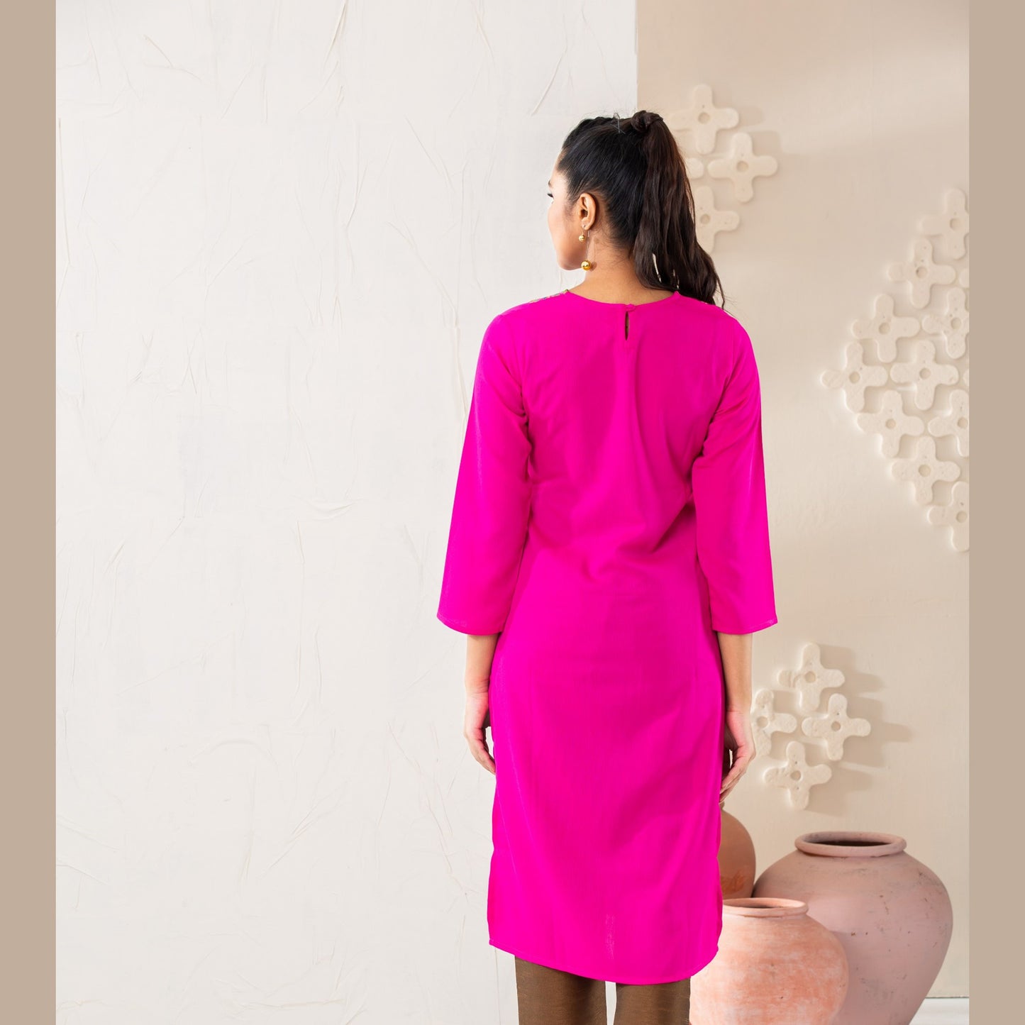 Women Pink Screen Print Kurti