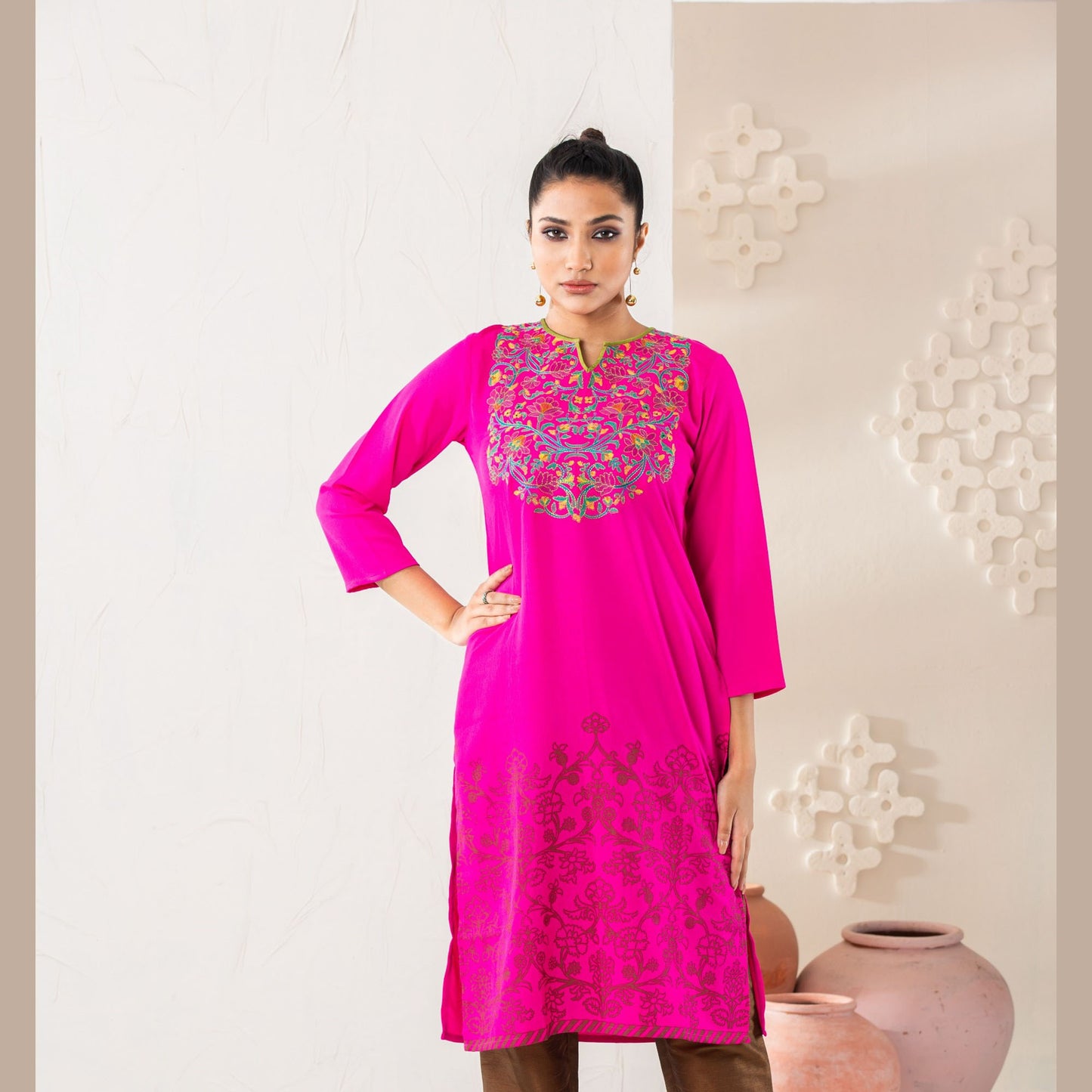 Women Pink Screen Print Kurti