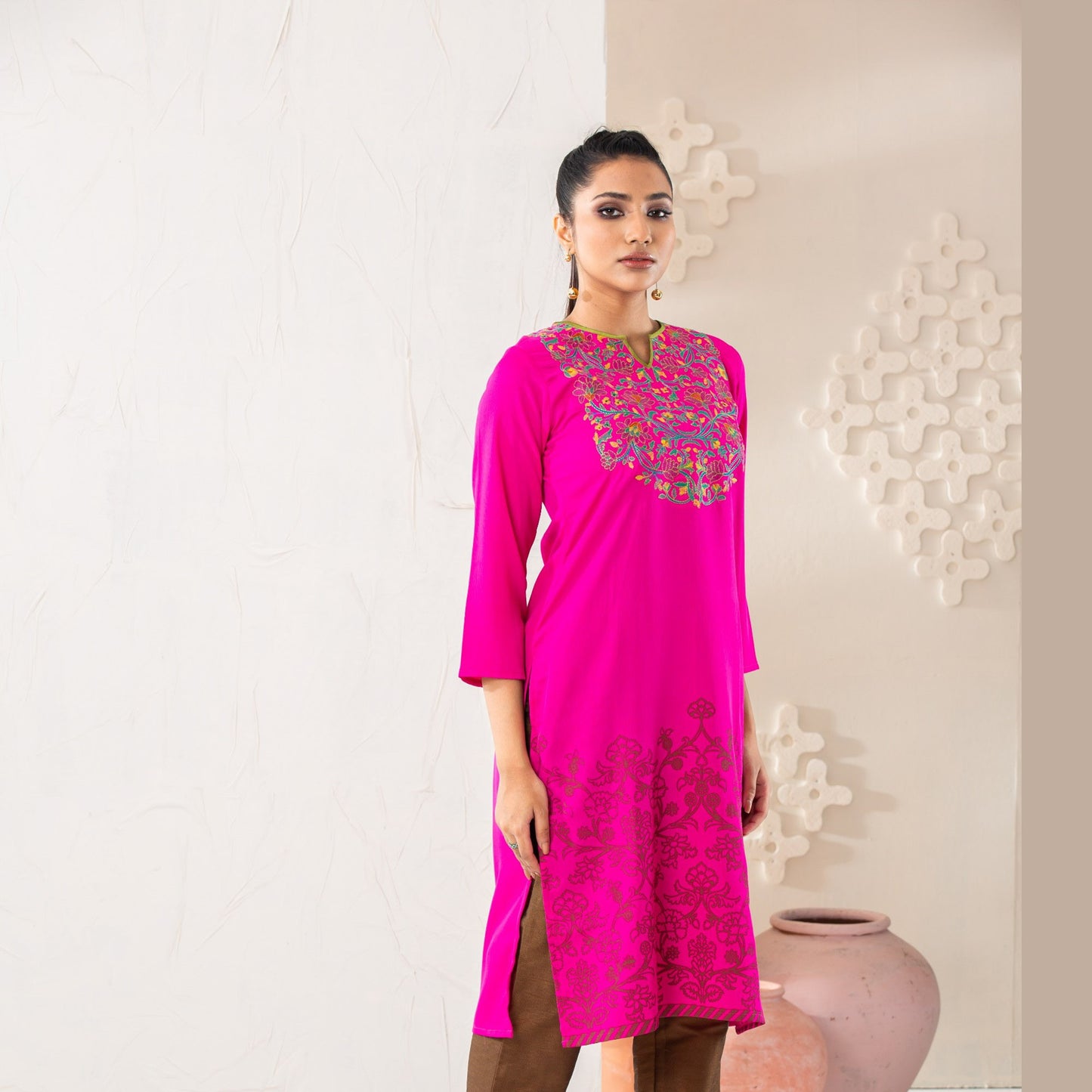 Women Pink Screen Print Kurti