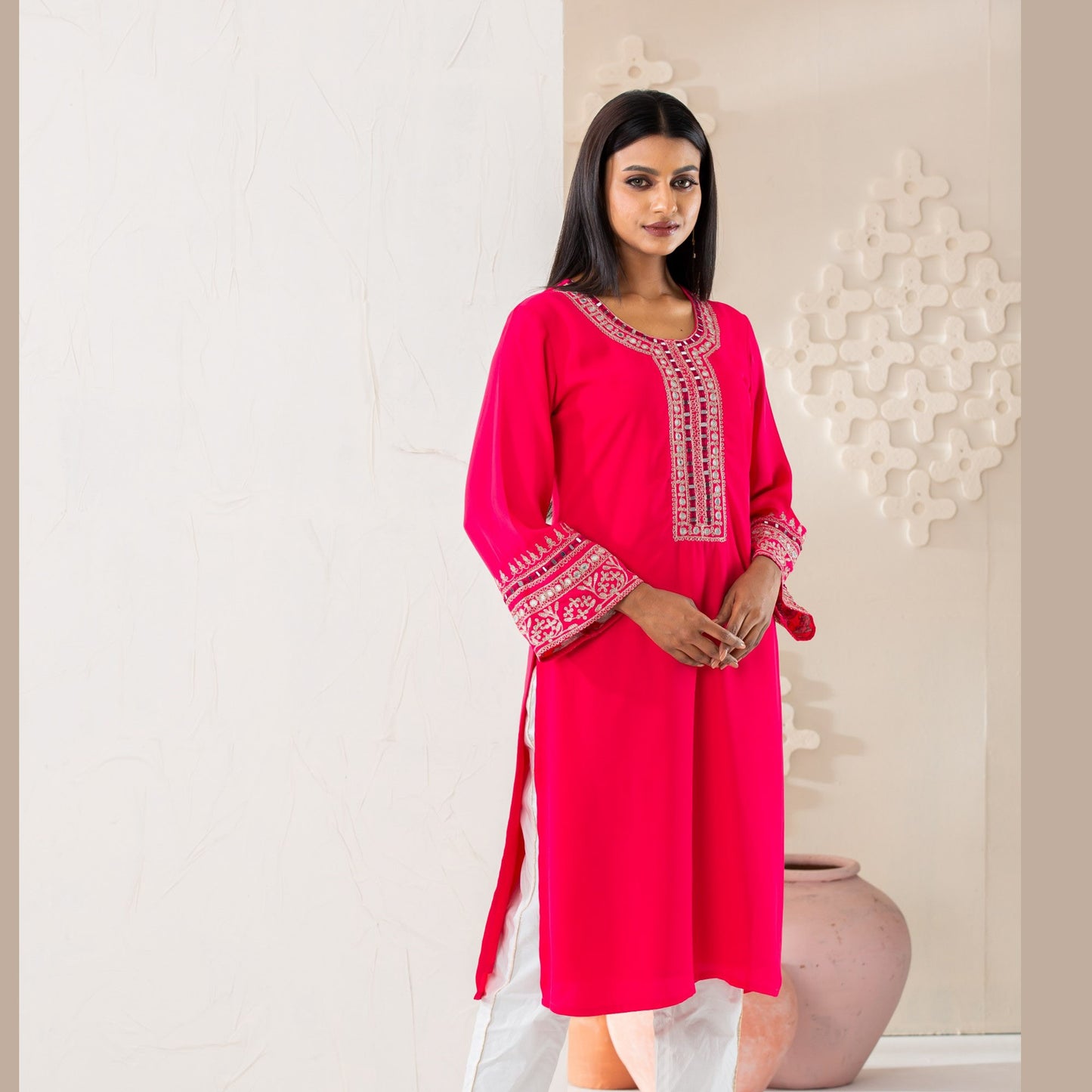 Womens Ethnic High Range Kurti-Pink