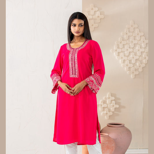 Womens Ethnic High Range Kurti-Pink