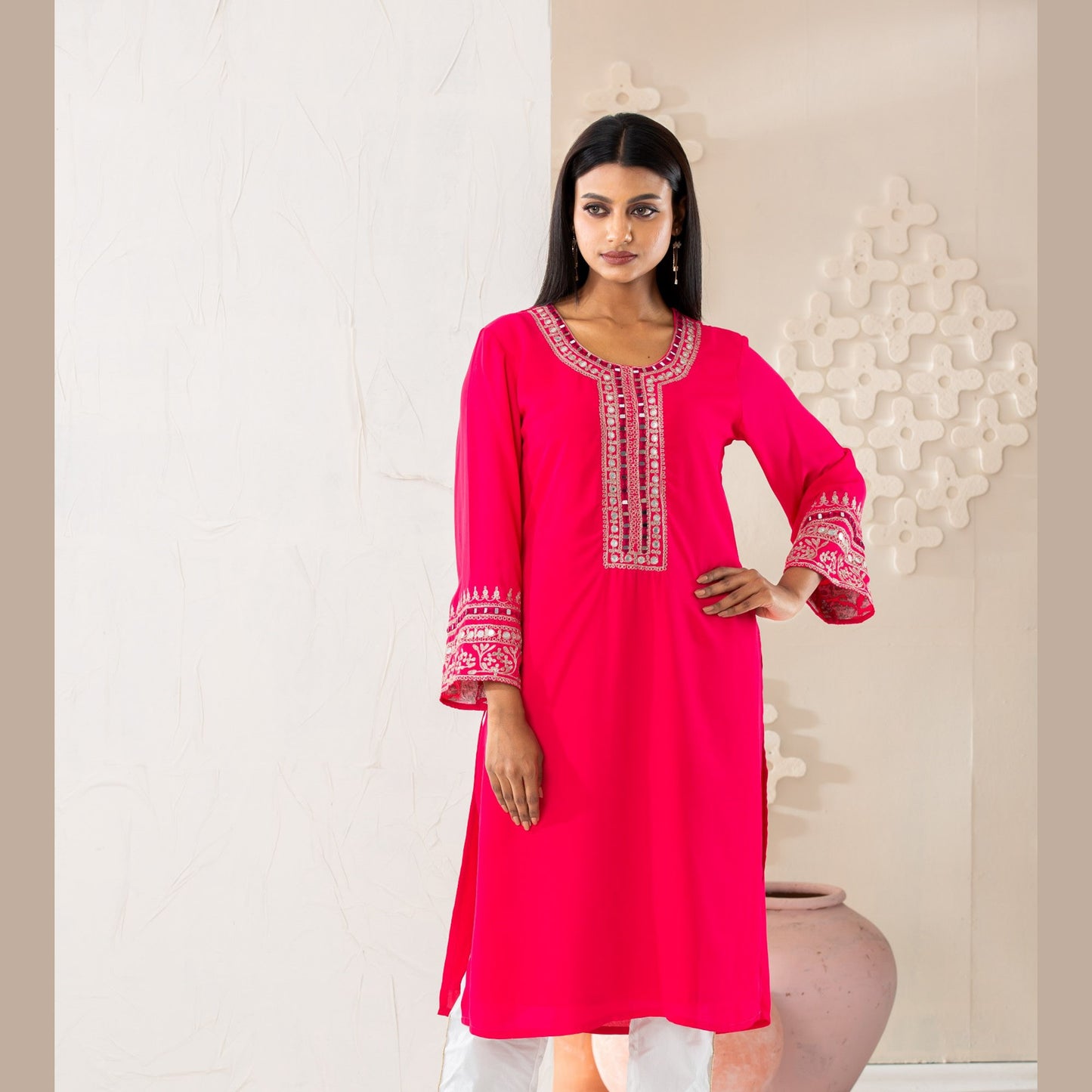 Womens Ethnic High Range Kurti-Pink