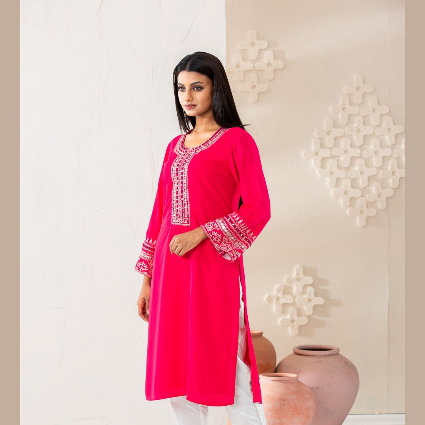 Womens Ethnic High Range Kurti-Pink