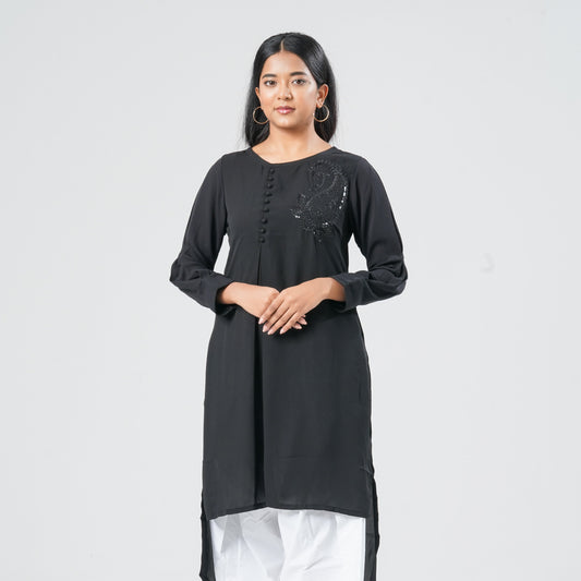Women’s Black Georgette Sequin Kurti