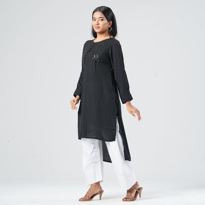 Women’s Black Georgette Sequin Kurti