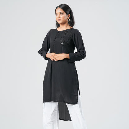 Women’s Black Georgette Sequin Kurti