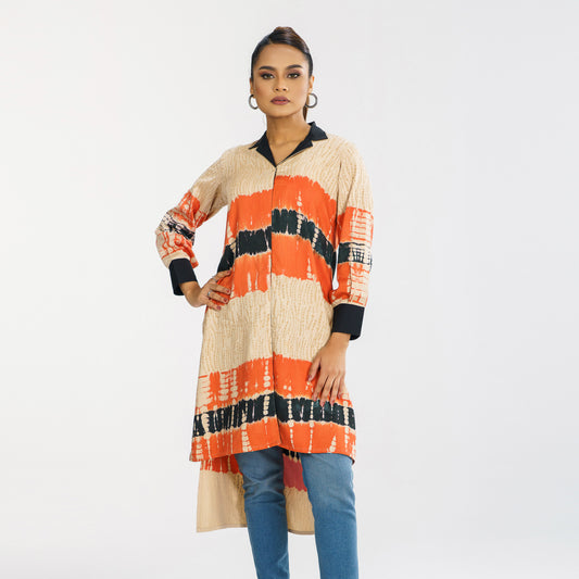 Womens Beige Tie-Dye Kurti