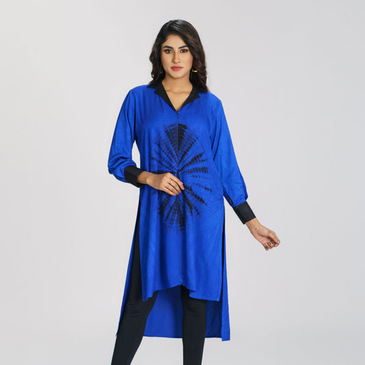 Womens Blue Tie-Dye Kurti