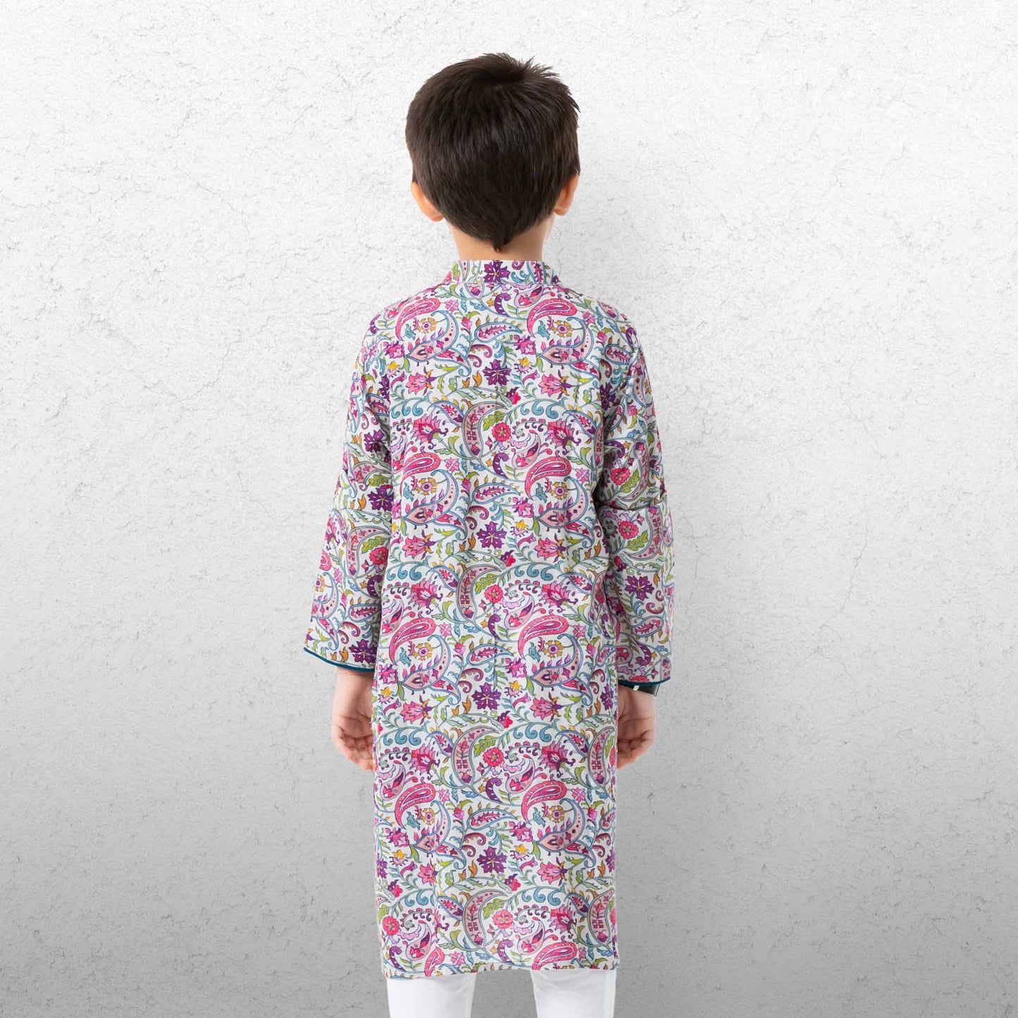 Boys Basic Panjabi-Off White Print