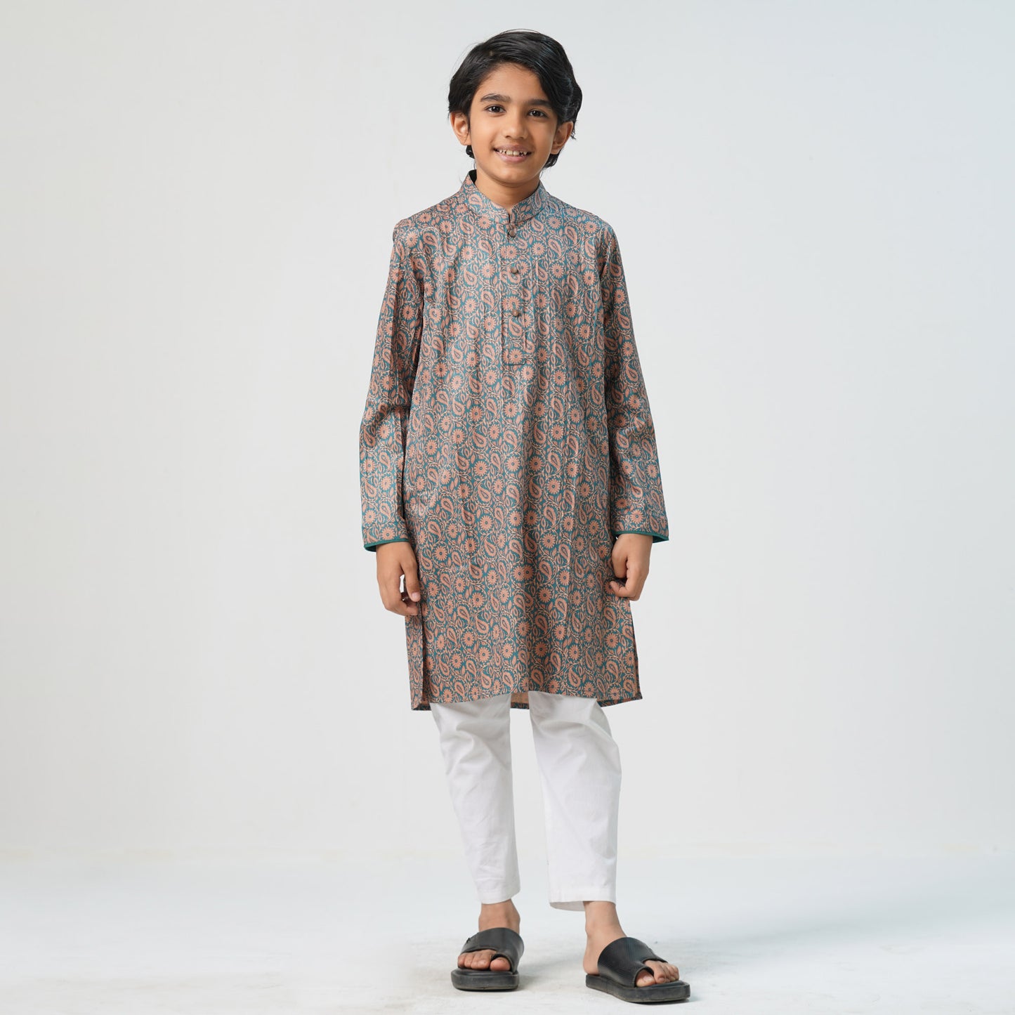 Boys Teal Printed Panjabi