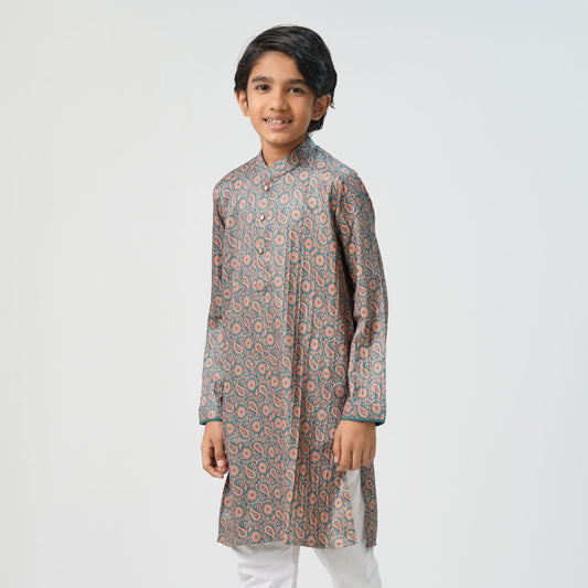 Boys Teal Printed Panjabi