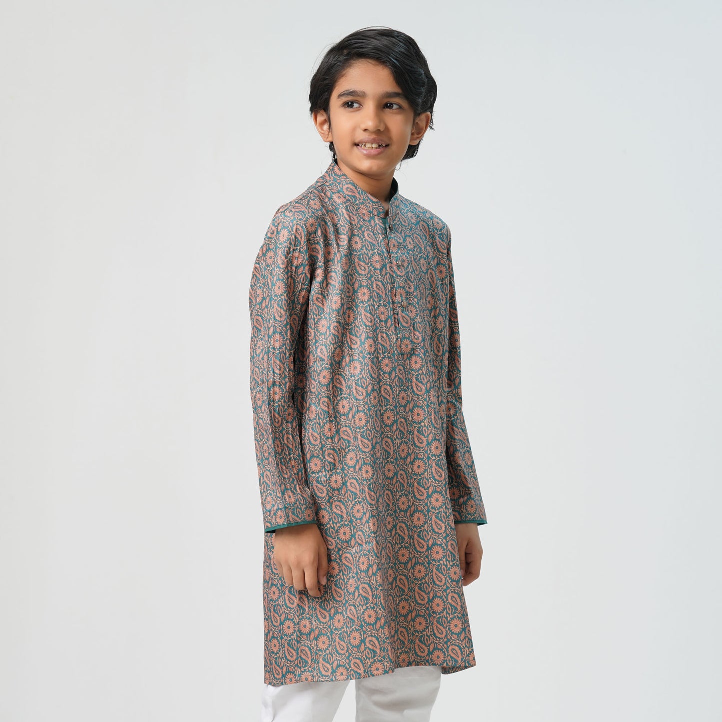 Boys Teal Printed Panjabi