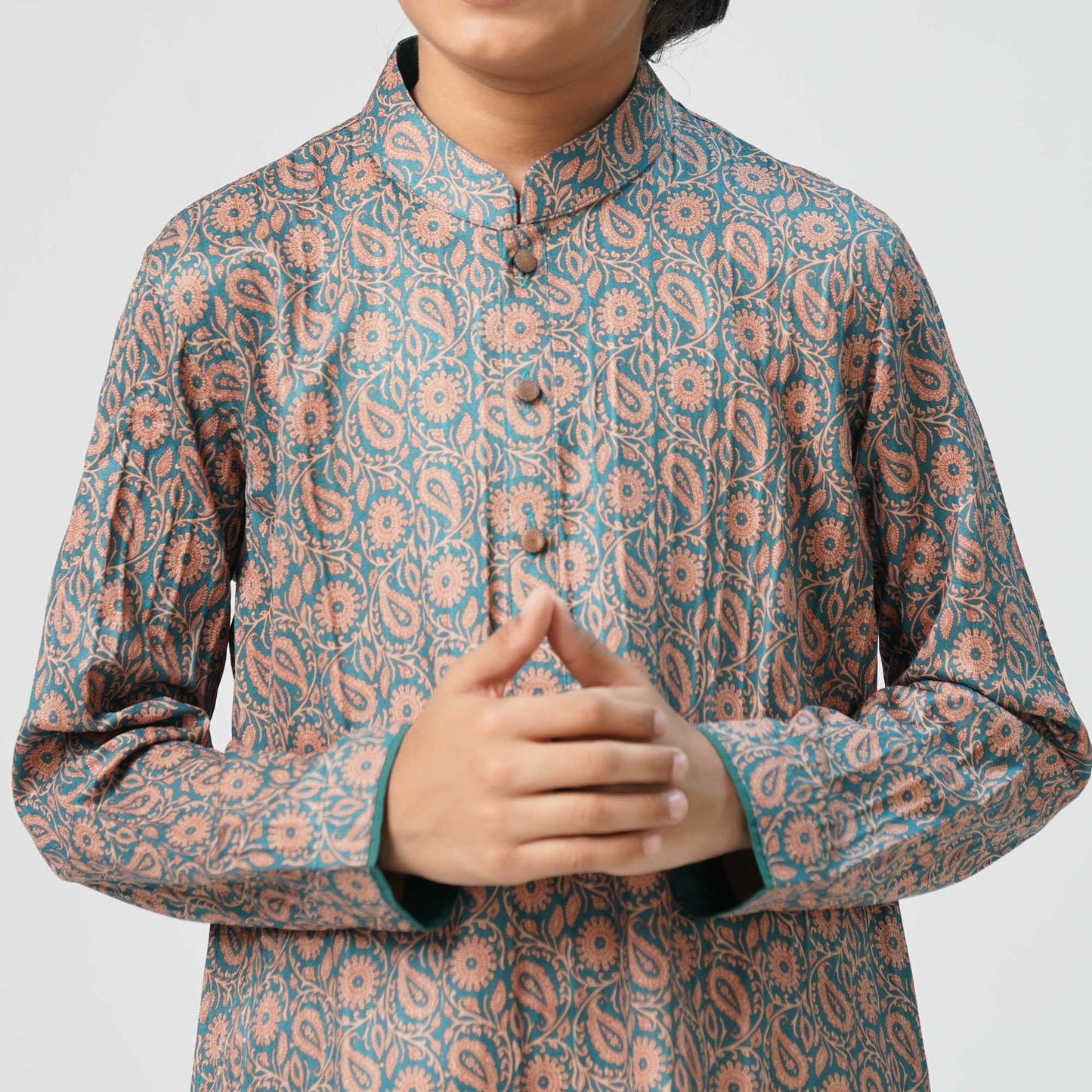 Boys Teal Printed Panjabi