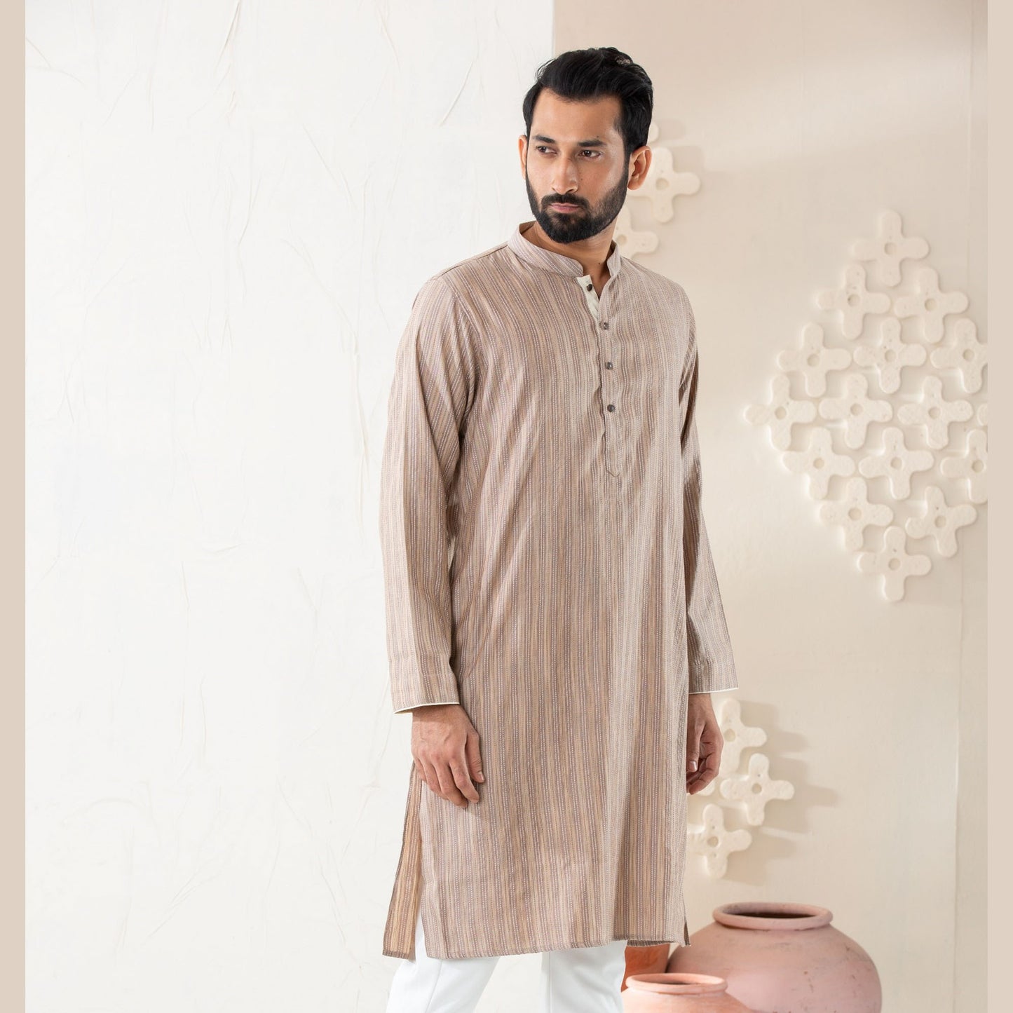 Mens Brown Cotton Panjabi