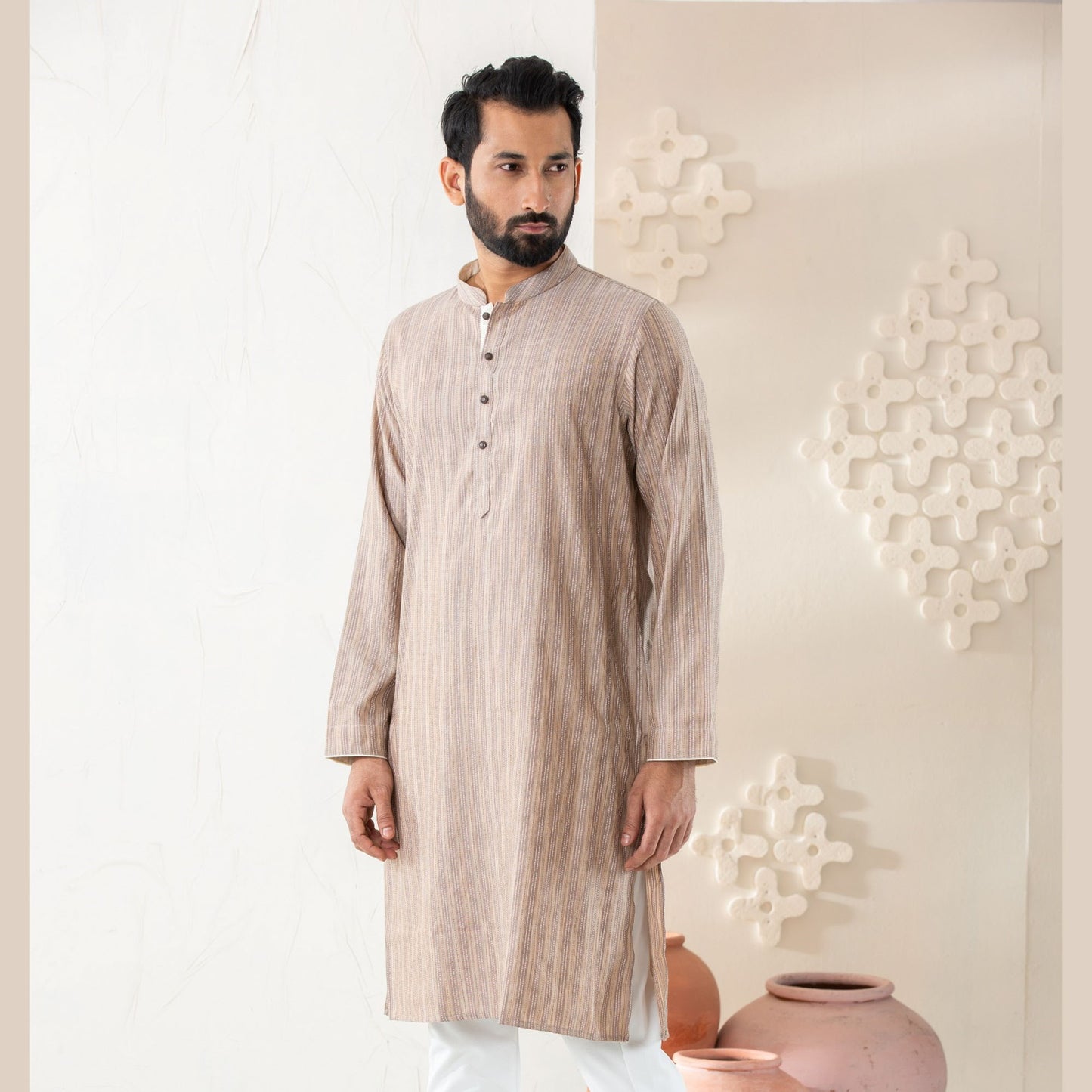 Mens Brown Cotton Panjabi