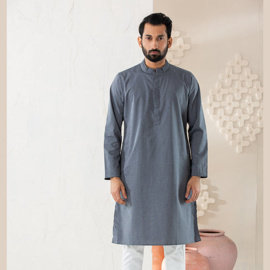 Mens Grey Cotton Panjabi