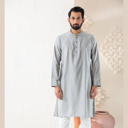 Mens Grey Cotton Panjabi