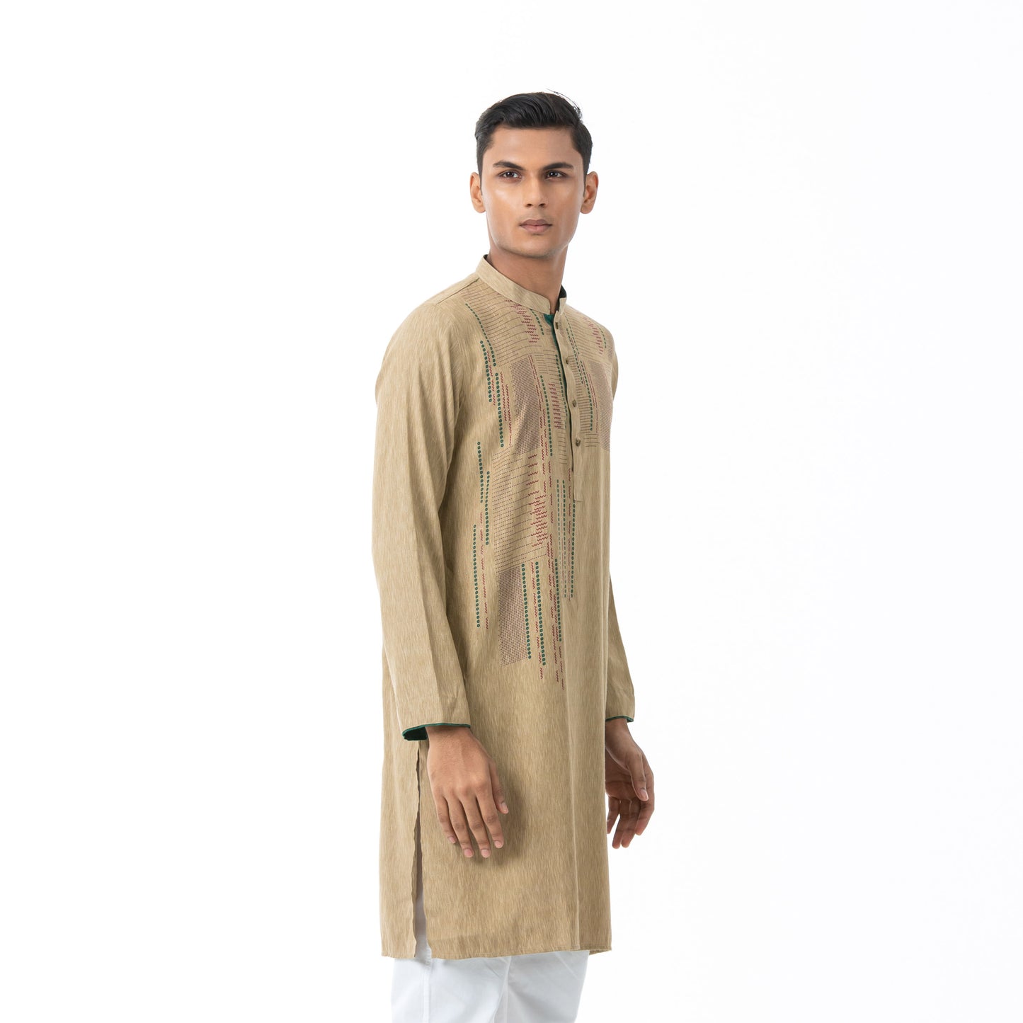 Mens Beige Jacquard Panjabi