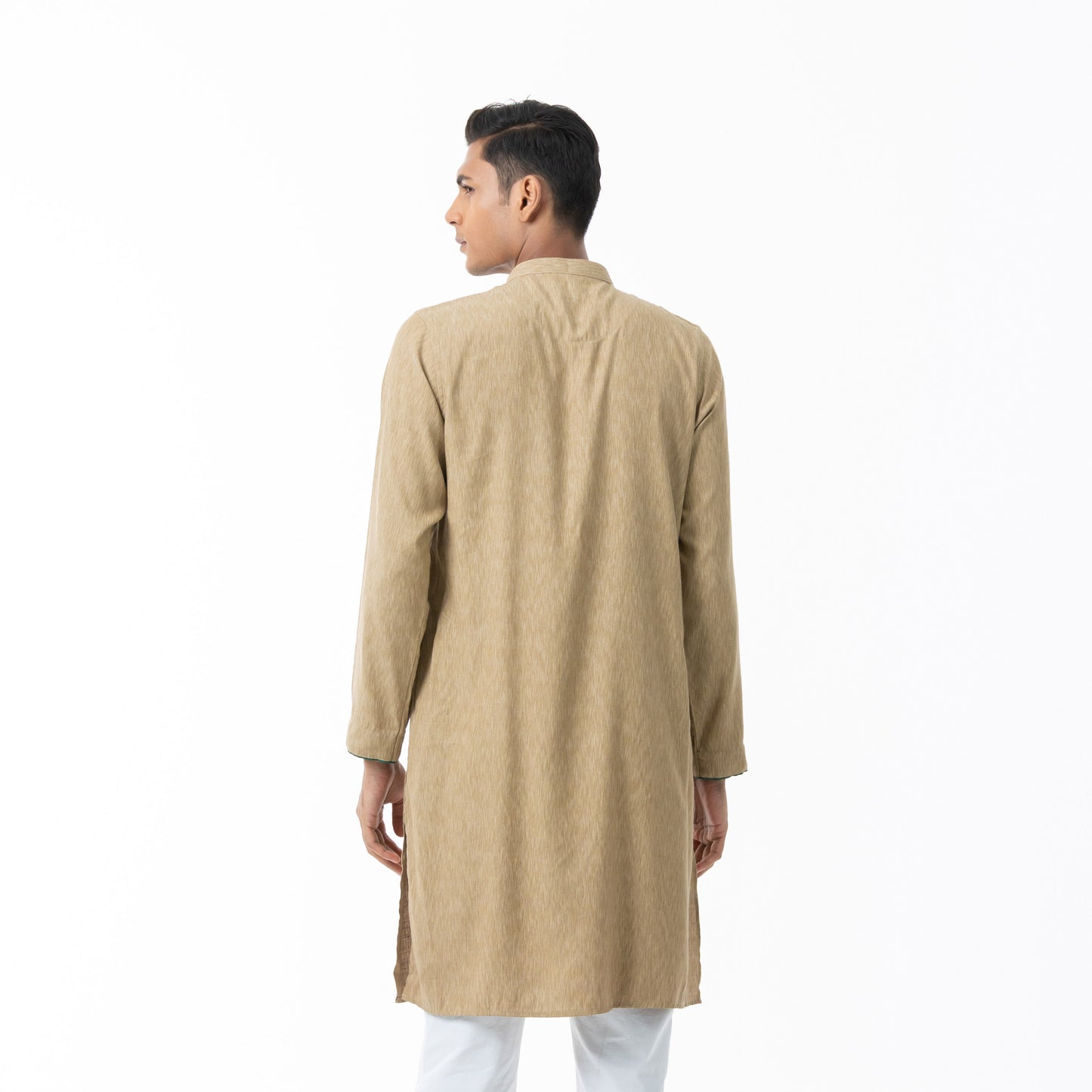 Mens Beige Jacquard Panjabi