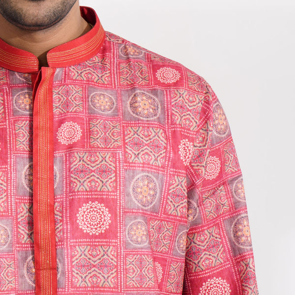 Mens Burnt Orange Printed Panjabi