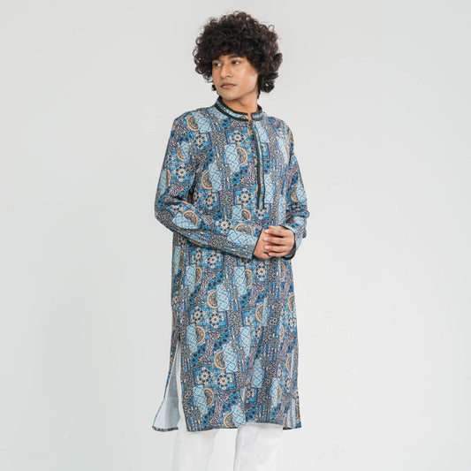 Men Navy Blended Panjabi