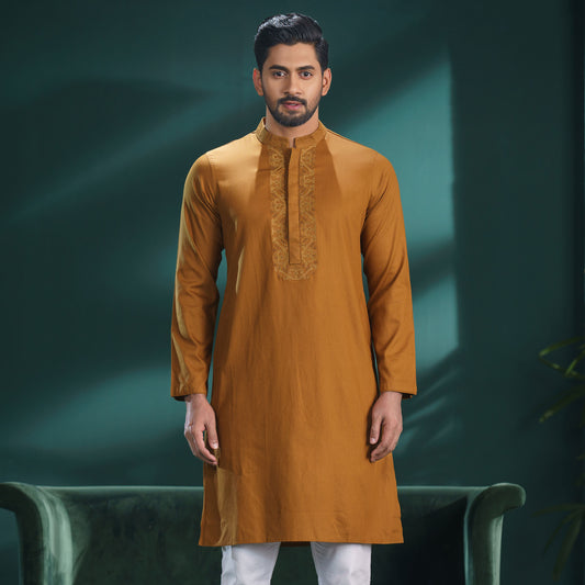 Mens Embroidery Panjabi-Camel