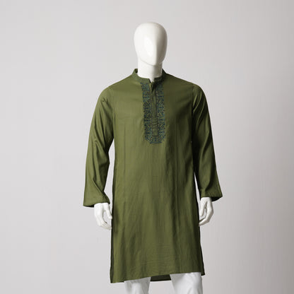 Mens Embroidery Panjabi-Olive