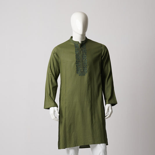 Mens Embroidery Panjabi-Olive
