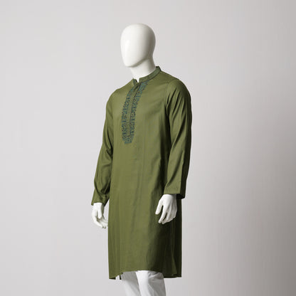 Mens Embroidery Panjabi-Olive