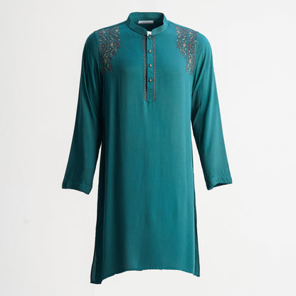 Mens Teal Embroidery Panjabi